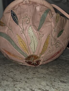 Soft Pink Embroidered Floral Shoulder Bag